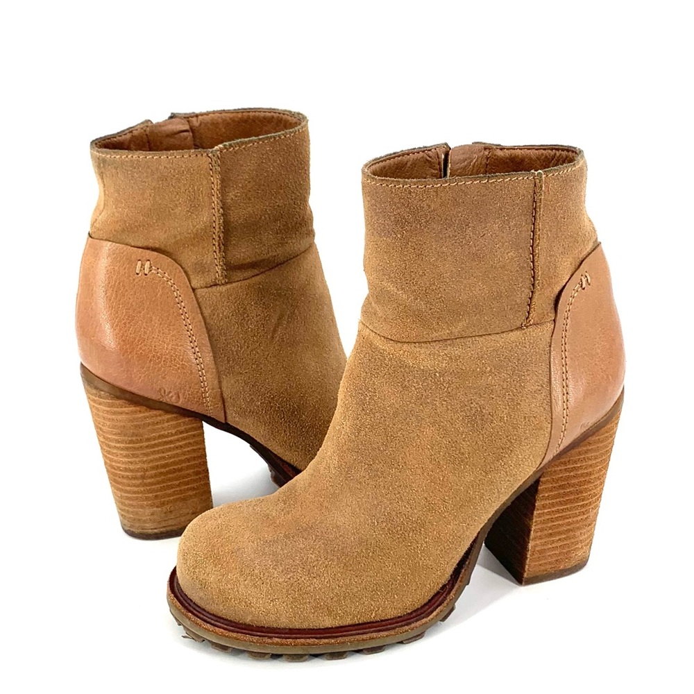 Sam Edelman Franklin Leather and Suede Heeled Ankle Boot In Whiskey Size 6